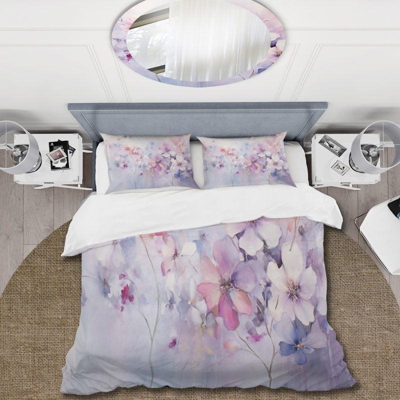 Mauve Dreamy Florals I - Ensemble de housse de couette Abstract Botanicals - Microfibre de polyester