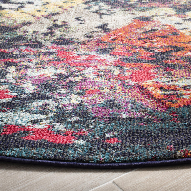 Hertzler Southwestern Wool Brown/Teal Area Rug, Round 6'7"