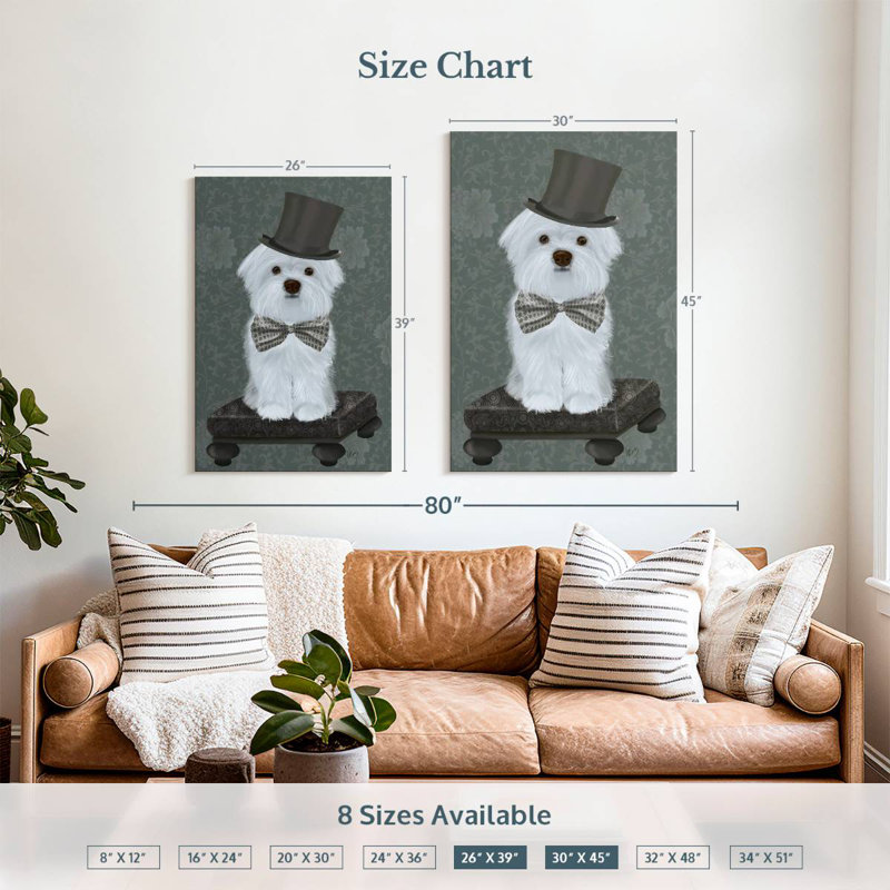 Brampt Maltese With Top Hat, 39" H x 26" W