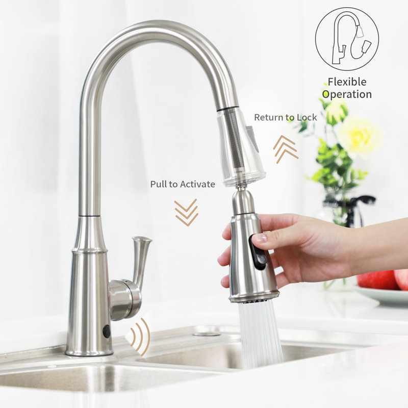 Robinet de cuisine rétractable à poignée simple avec accessoires