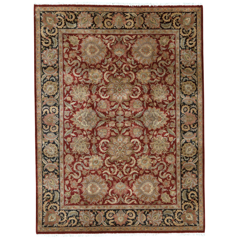 Tapis rouge et noir noué à la main de haute qualité