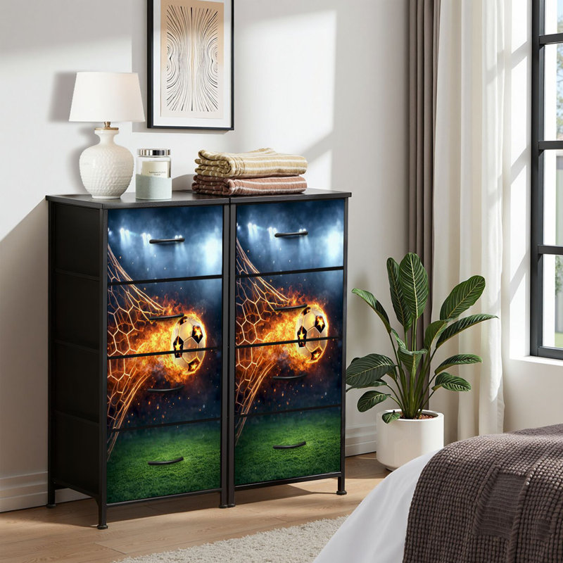 4 Drawer Dresser for Bedroom, Narrow Chest of Drawers, Wooden Top and Study Iron Frame 18"x37.5"-(WxH)