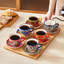 Ensemble de 6 tasses et soucoupes à café en céramique colorée de style bohème Vancasso (12 pièces), tasses à cappuccino empilables de 24 cl, compatibles lave-vaisselle, micro-ondes et four, service à thé raffiné avec décor décoratif.