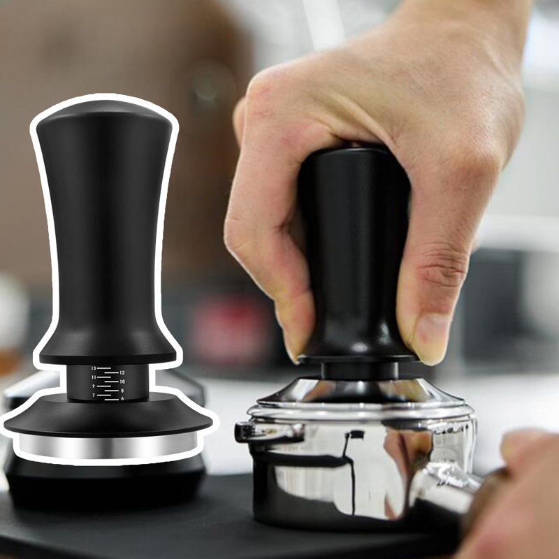 Coffee Hand Tamper with Automatic Rebound Spring Loaded And Scale Display Adjustable Depth
