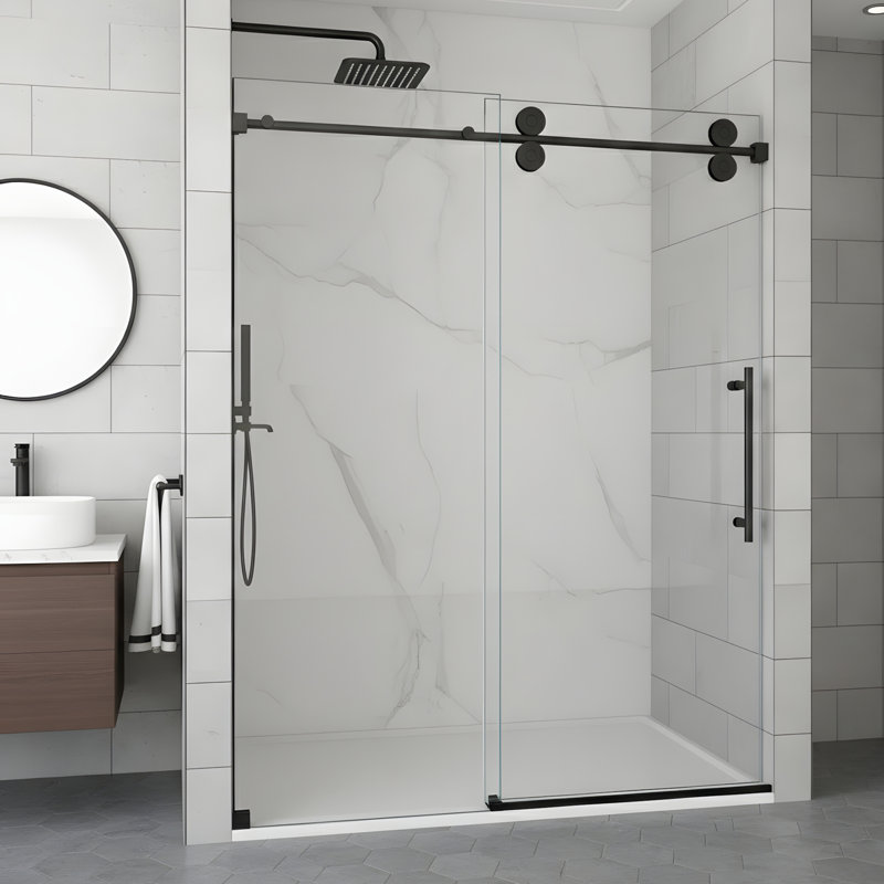 Porte de douche coulissante simple sans cadre, Noir mat