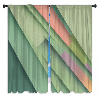 Rideaux de fenêtre abstraits et superposés vert foncé superposés - 2 panneaux