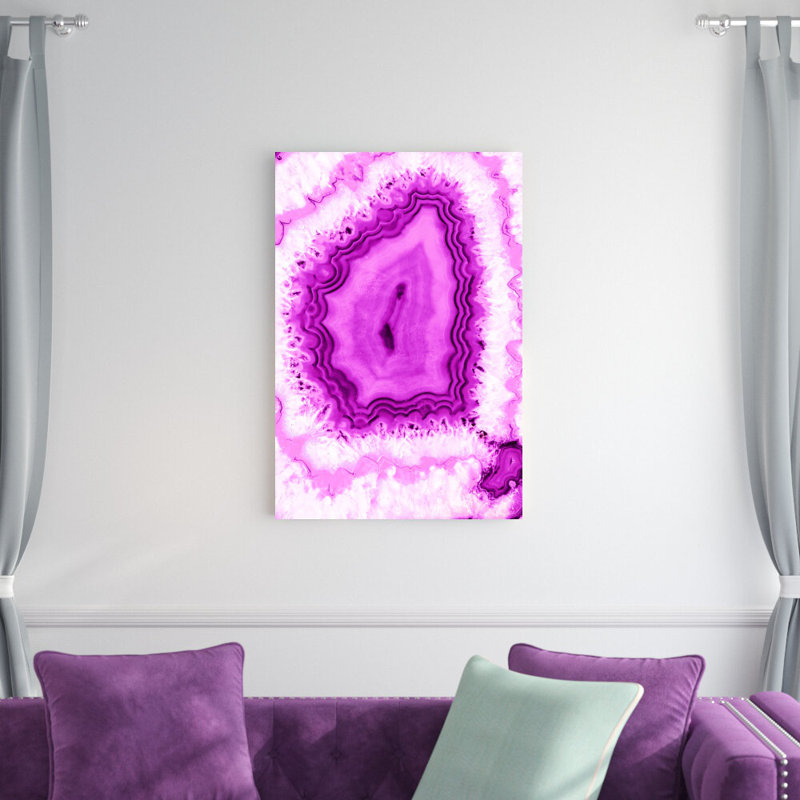 Géode rose - peinture sur toile tendue, H 36 po x l 24 po