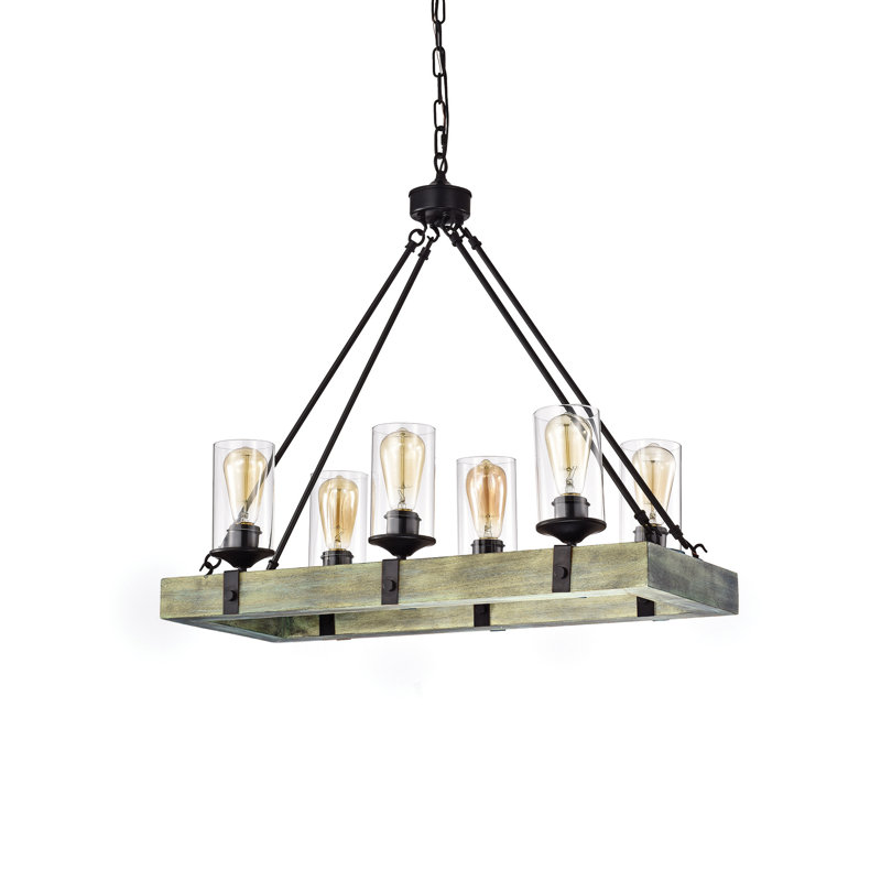 Lustre rectangulaire en bois 6 lumières Dahlia