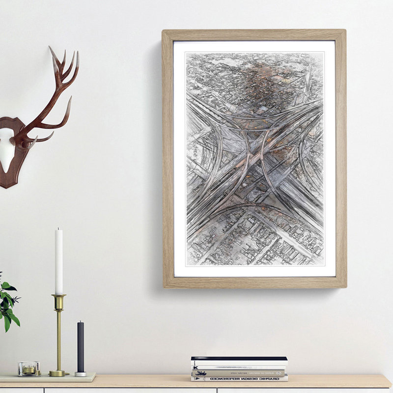 Highways of Los Angeles in Abstract - Picture Frame Graphic Art Print, 65cm H x 48cm W x 2cm D, Oak Framed