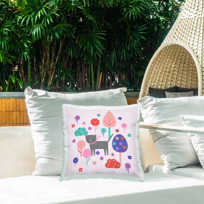 Coussin d'extérieur Pastel Whimsical Cat & Trees