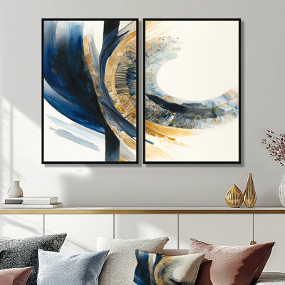 «Blue and Gold Swirl Abstract IV - Abstract Spirals», art mural