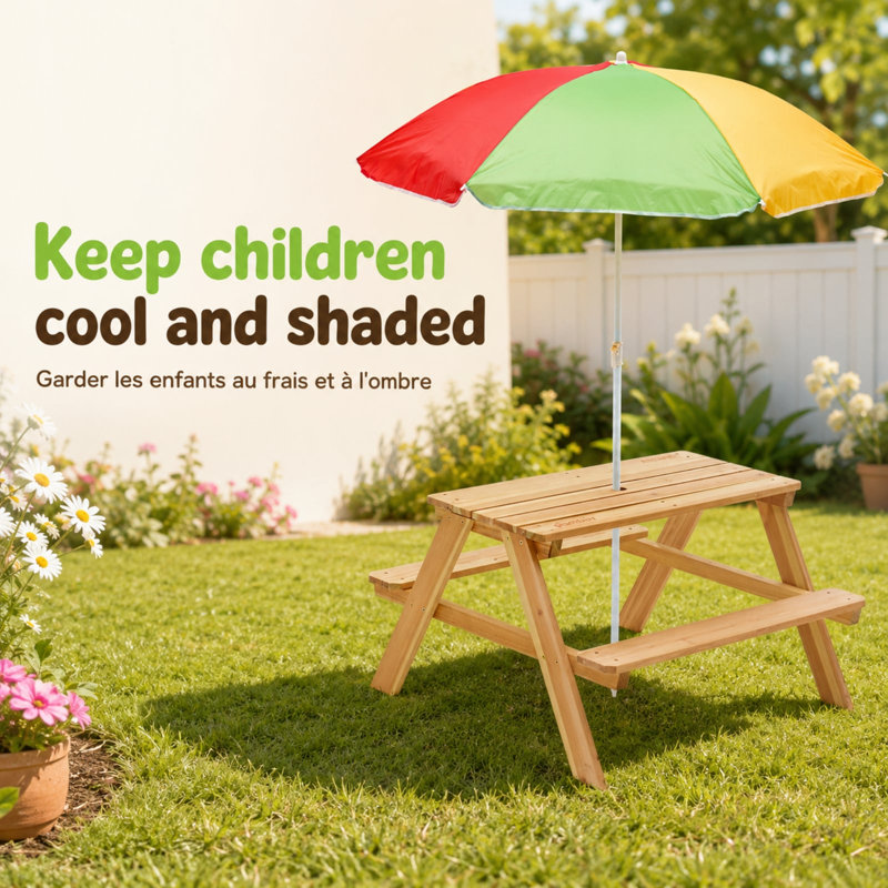 Wooden Picnic Table with Parasol