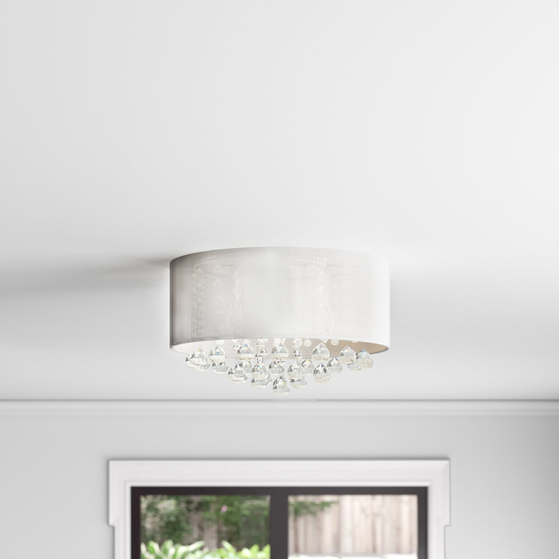 Plafonnier encastré 16 po à 4 lumières avec fil blanc et cristal Abby