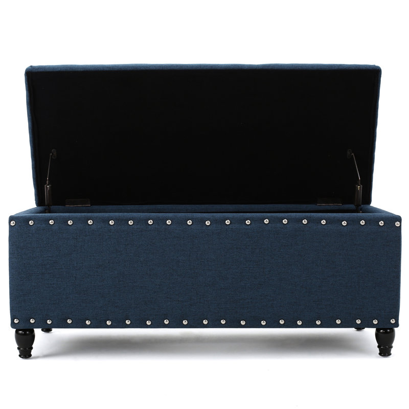 40.91"W X 18.31"D 18.31"H Navy Blue Fabric With Dark Brown Birch Legs For Craft Room Storage In Entryway, Navy Blue