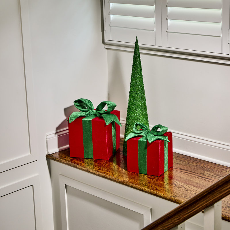 Ensemble de 2 boîtes-cadeaux en velours 8 à 10 po, Rouge / Vert