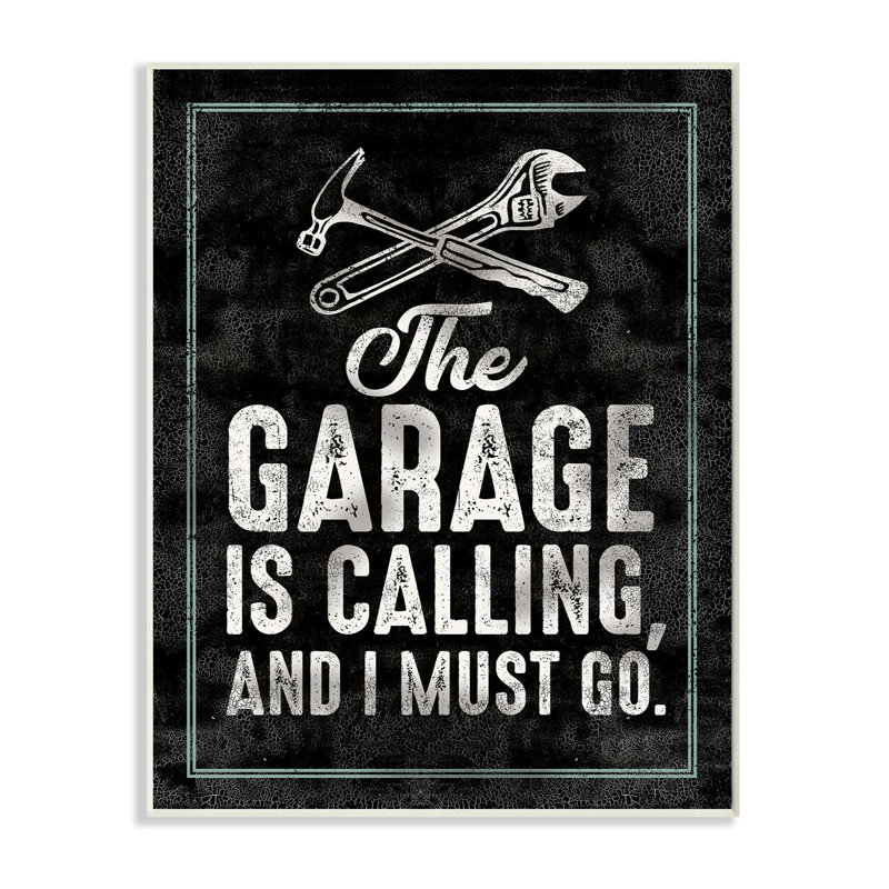 « garage is calling work », art textuel sur motif de pièce, H 19 po x l 13 po, Plaque murale