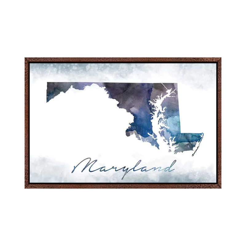 Maryland State Bluish - Print on Canvas, Classic Brown Wood Framed, 101.6cm H x 152.4cm W x 3.81cm D