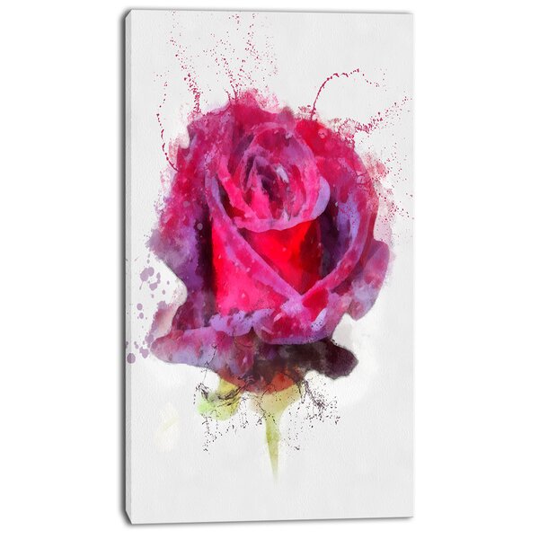 DesignArt Watercolor Dark Red Rose Sketch On Canvas Print | Wayfair