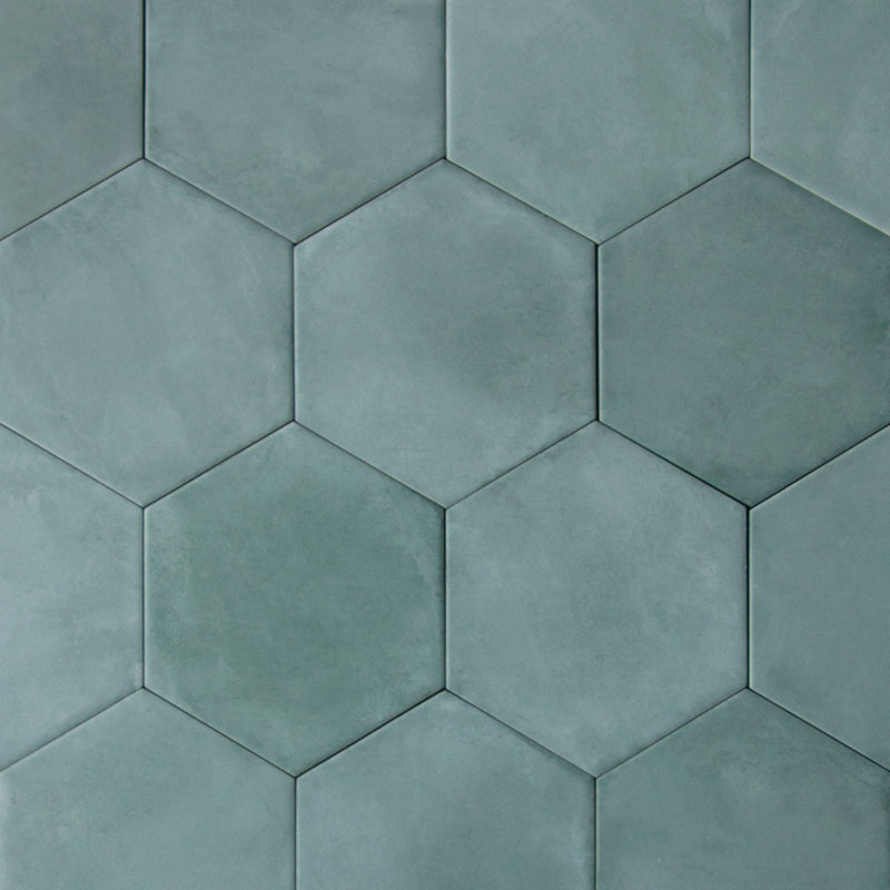 Chromatica 6" Hexagon Porcelain Wall and Floor Tile, Acqua Blue