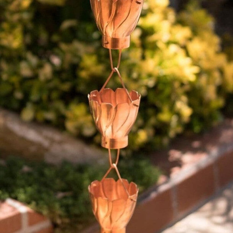 Pure Copper Akira Rain Chain Replacement Downspout for Gutters, 102'' H X 3.25'' W X 3.25'' D