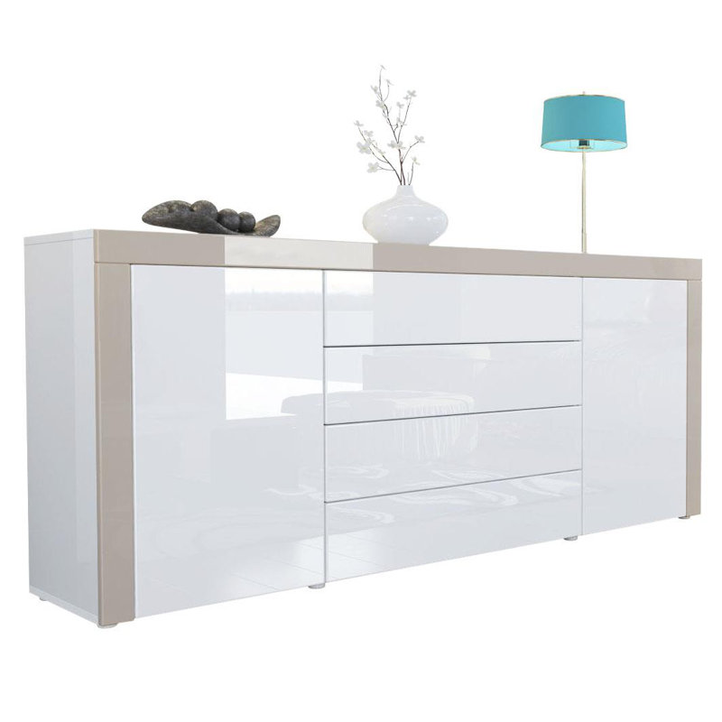 Sideboard Mccutcheon, White (Glossy)/Sand Grey (Glossy)