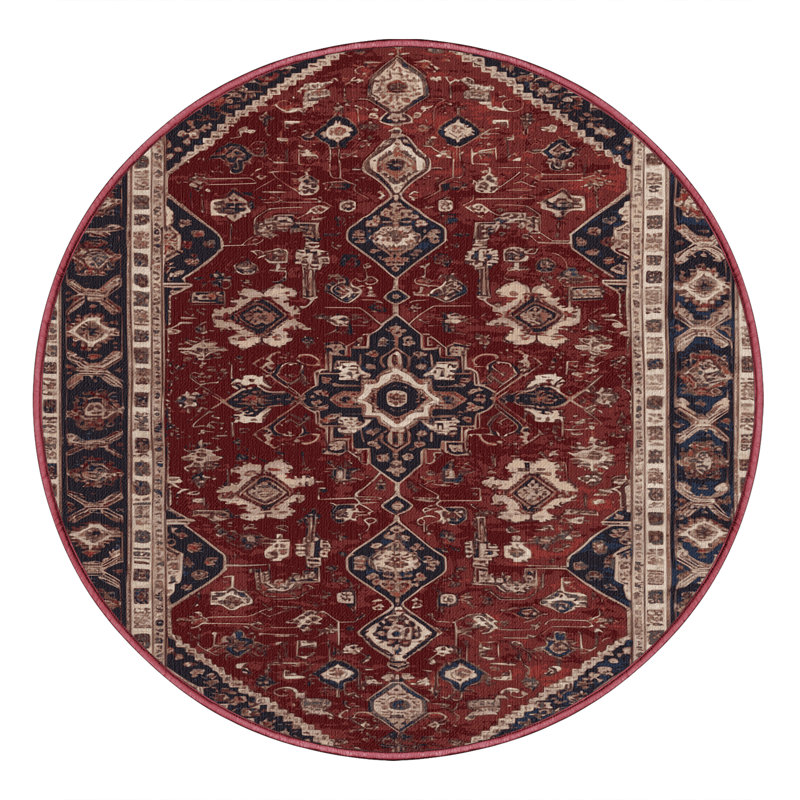 Machine Washable Persian Brown Area Rug, Round 4'