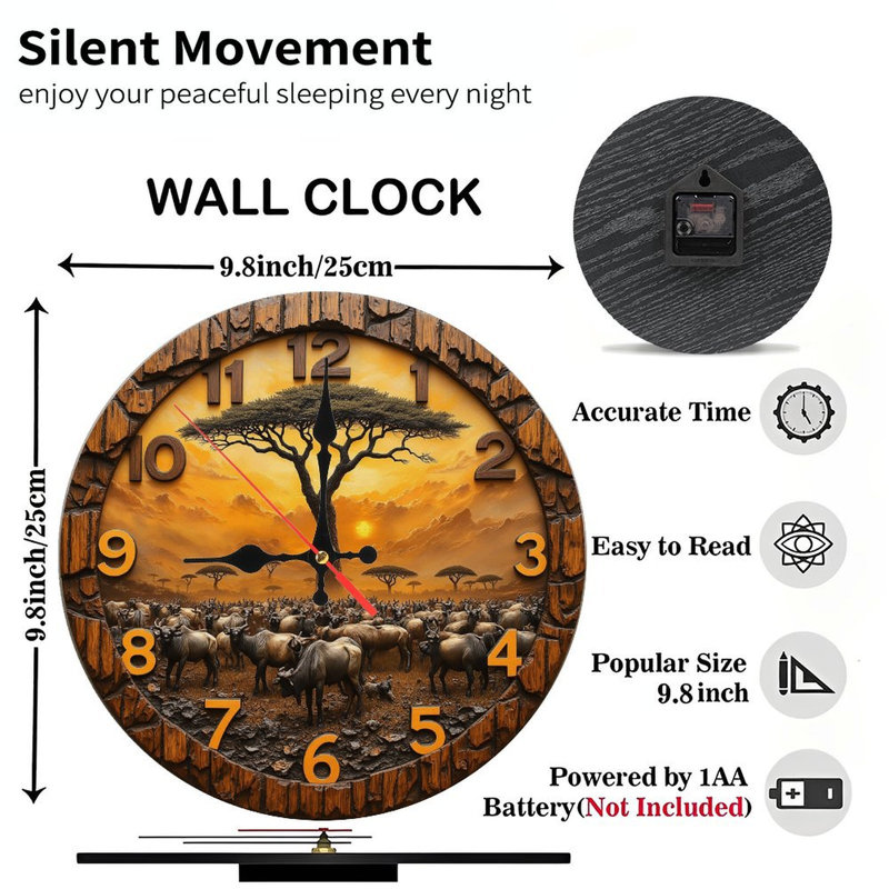 Safari Sunset Wildebeest Wall Clock