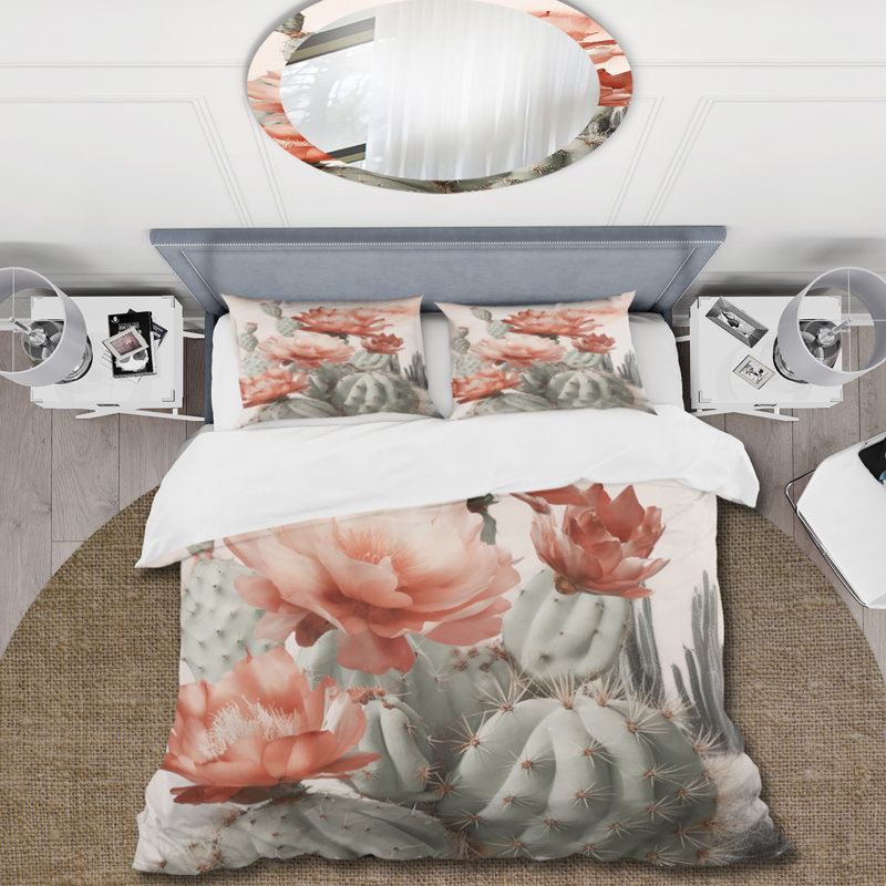 Red Desert Cactus BeddingMicrofiber / Polyester Duvet Cover Set, Queen Duvet Cover + 2 Standard Shams