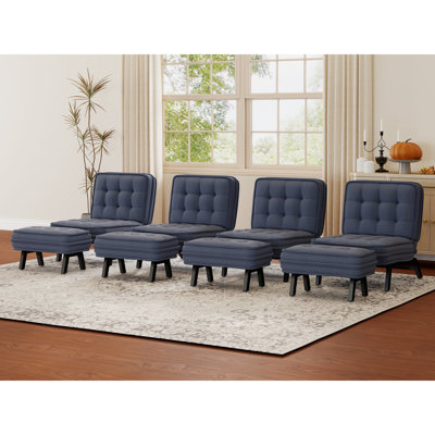  Chaise d'appoint rembourrée de 25,98 po de largeur avec dossier réglable et repose-pieds (ensemble de 4)