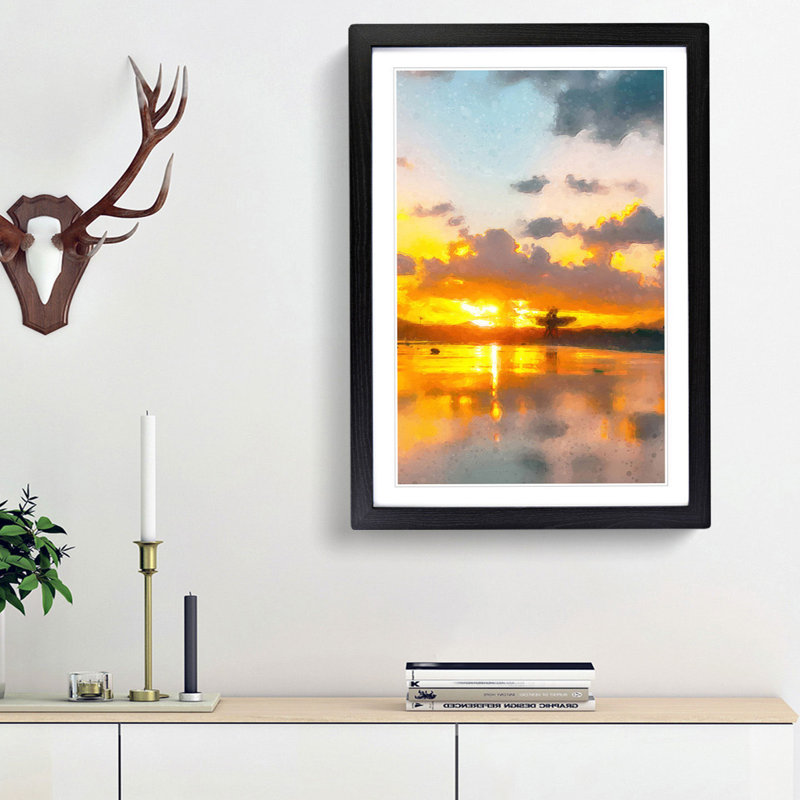 Surfing in Caleta De Famara in Spain in Abstract - Framed Print, 48cm H x 36cm W x 2cm D, Black Framed
