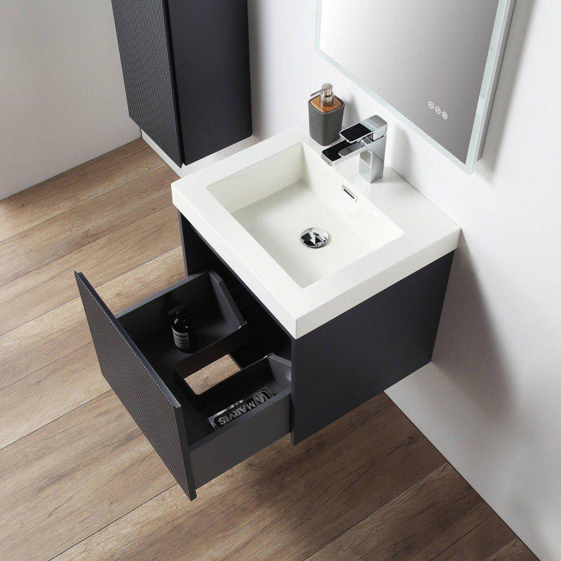 Meuble-lavabo flottant Keriel, Bleu nuit