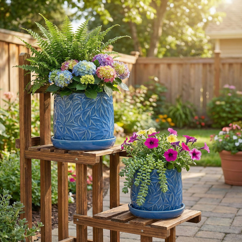 Pot à fleurs intérieur / extérieur moderne en céramique, Bleu