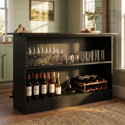 Home Bar Unit With 2-tier Shelves
