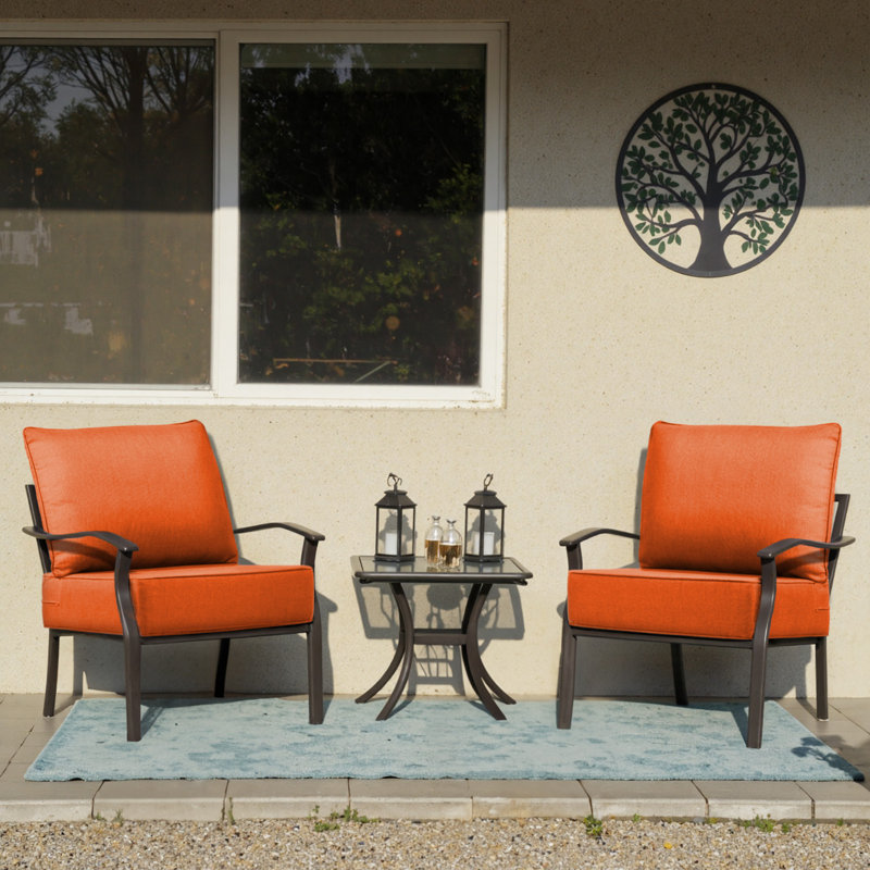 Ensemble de coussin de siège et de dossier en polyester résistant aux intempéries Deb, Orange, 2, L 24 po x P 24 po 