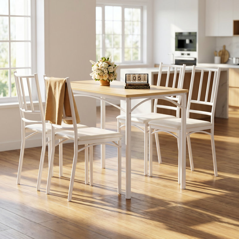 Ensemble de table de salle à manger, Chêne / Blanc, Beige