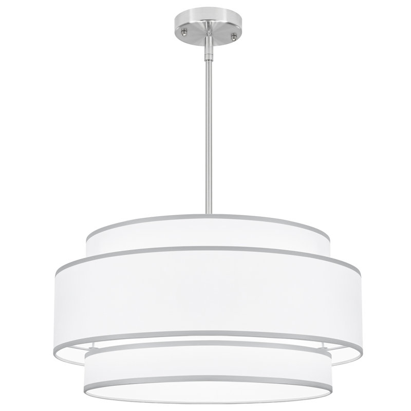 Lustre tambour en tissu de ferme moderne à 6 lumières à intensité variable pour salon Vyrl, Nickel brossé
