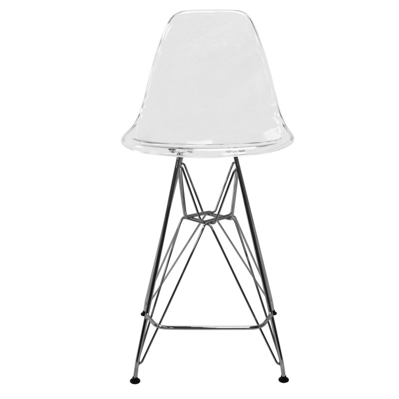 Tabouret de bar Juhani en acrylique moderne avec structure en acier chromé, tabouret fantôme sans dossier de 29,5 po de hauteur pour îlot de cuisine et table de pub, capacité de 300 lb robuste, siège en lucite transparent avec repose-pieds