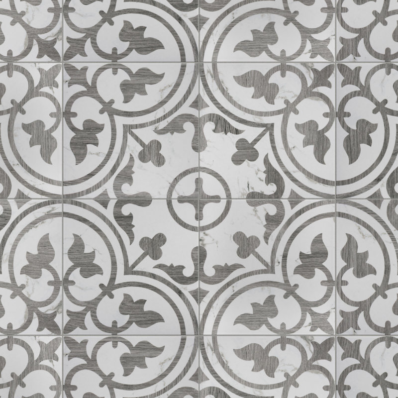 Llama Arte Loire 10" x 10" Porcelain Patterned Wall & Floor Tile, Gray/White