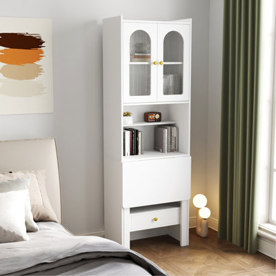 Armoire de bureau blanche avec fonction de dépliage - Tablette et tiroir pour poste de travail convertible avec rangement pour l'efficacité du bureau à domicile