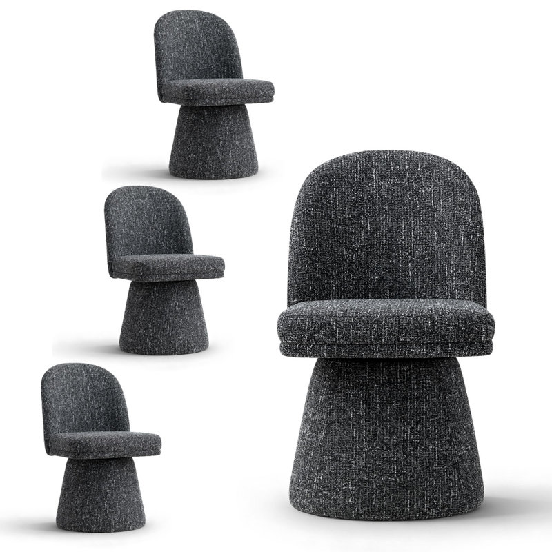 Upholstered Fabric 360° Swivel Dining Chair, Black