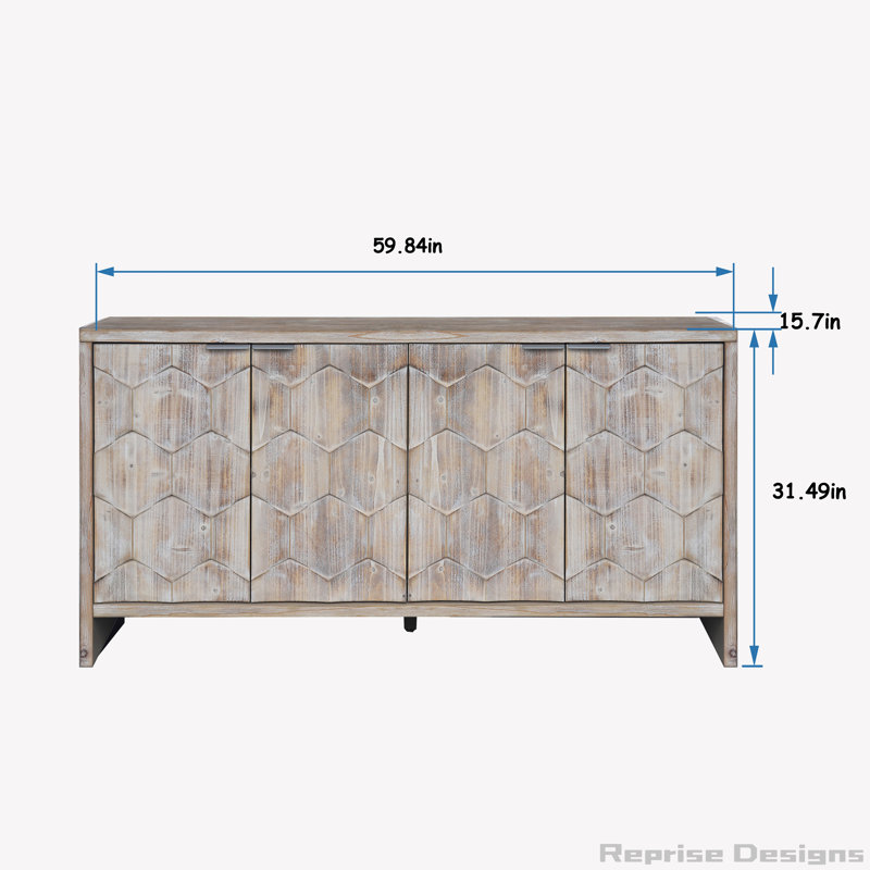 Farmhouse Style 4 Door Wooden Cabinet, Natural Wood Wash