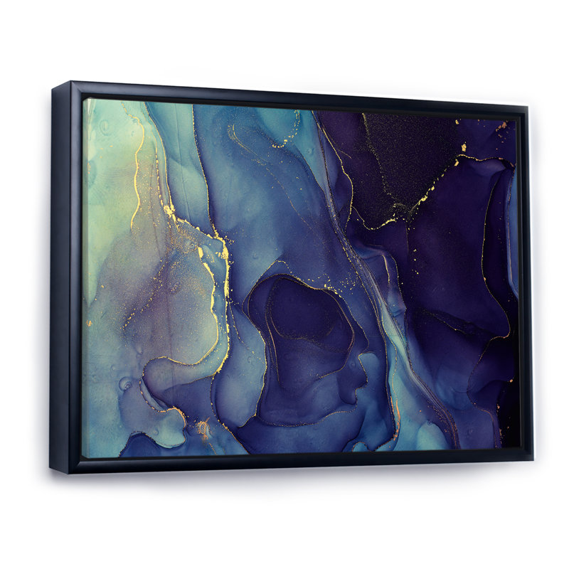 Abstrait, art mural sur toile, impression à l'encre liquide bleue, H 30 po x l 40 po, Toile avec cadre flottant, Noir