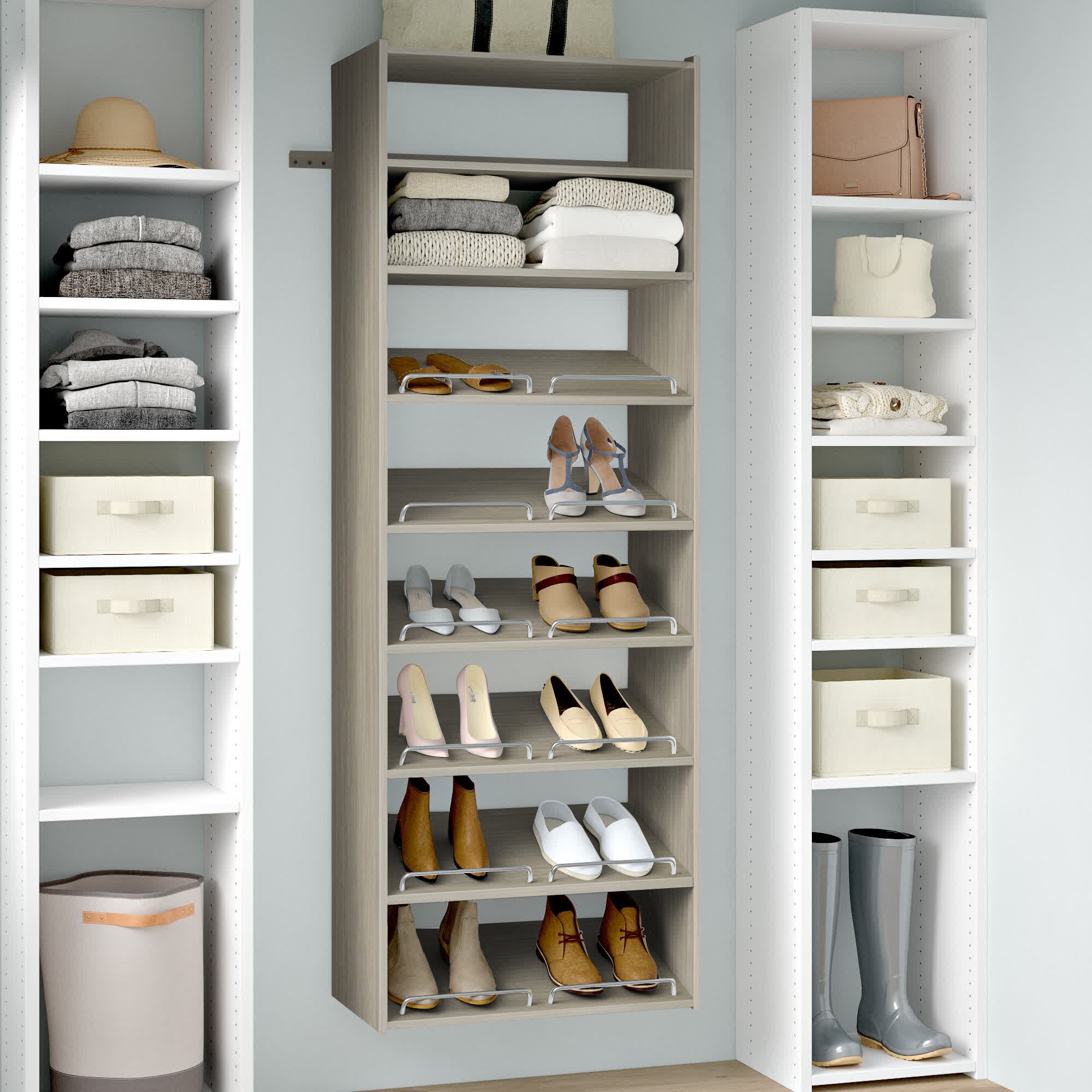 Gray Custom Shoe Shelves - Transitional - Closet