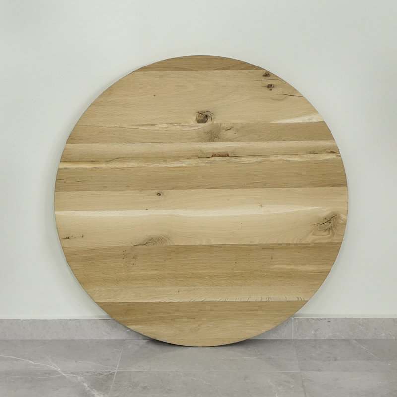 Mardiros Oak Round Solid Wood Top Metal Base Dining Table, 76cm H x 100cm L x 100cm W, Unfinished