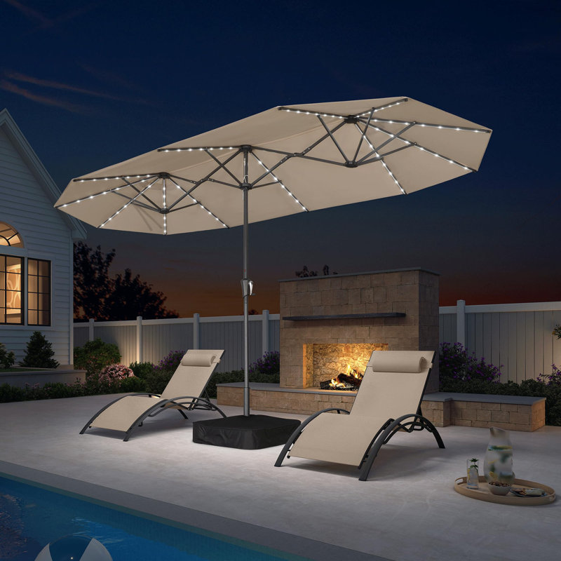 Parasol de terrasse beige à double face de 13 pieds avec base incluse, Kaki