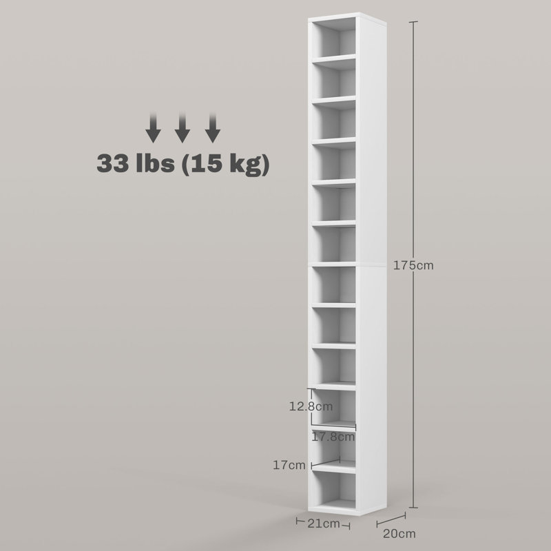 175cm H Media Shelves, White
