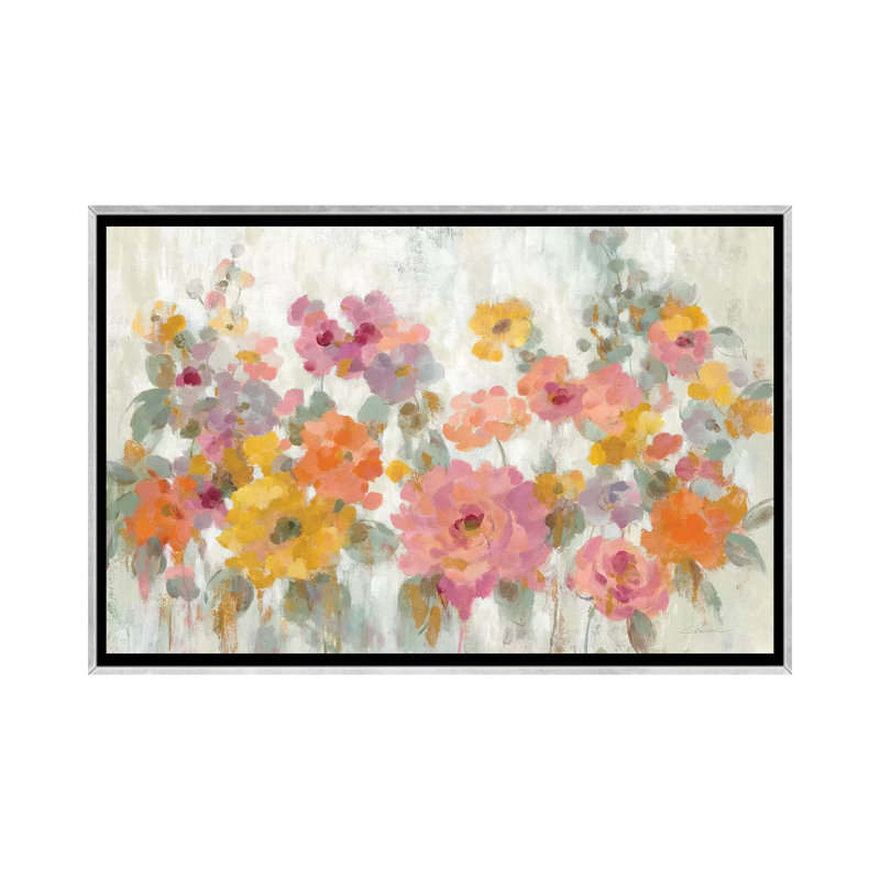 «Garden Fun» par Silvia Vassileva - reproduction d'art, Toile avec cadre argenté, Pas de tapis, H 26 po x l 40 po x 1,5 po