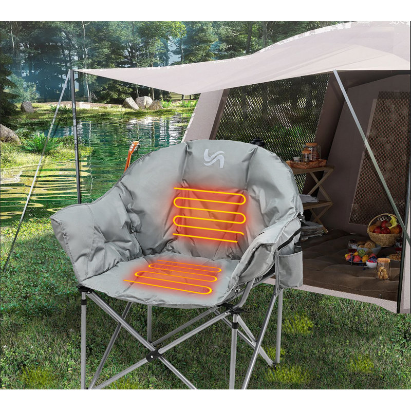 Weldy Heated Camping Chair, Outdoor Portable Heated Folding Chairs, Heated Camp Chair Seat Supports 400 lb, Dark Gray