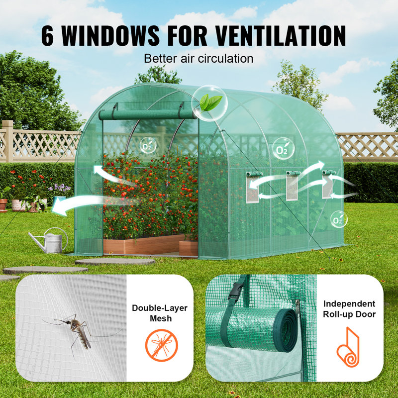 Large Green Walk-In Tunnel Greenhouse with Galvanized Steel Frame