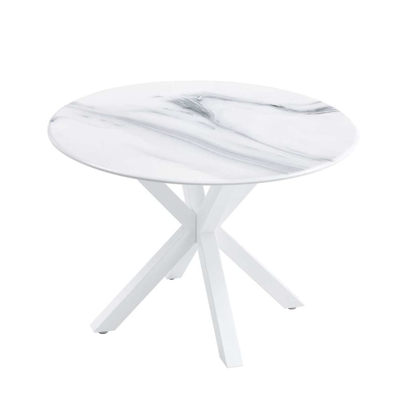 Table de salle à manger 42,1 "WHITE Mid-Century pour 4 à 6 personnes avec plateau rond en MDF, table de salle à manger à piédestal, table basse de loisirs, couleur marbre blanc